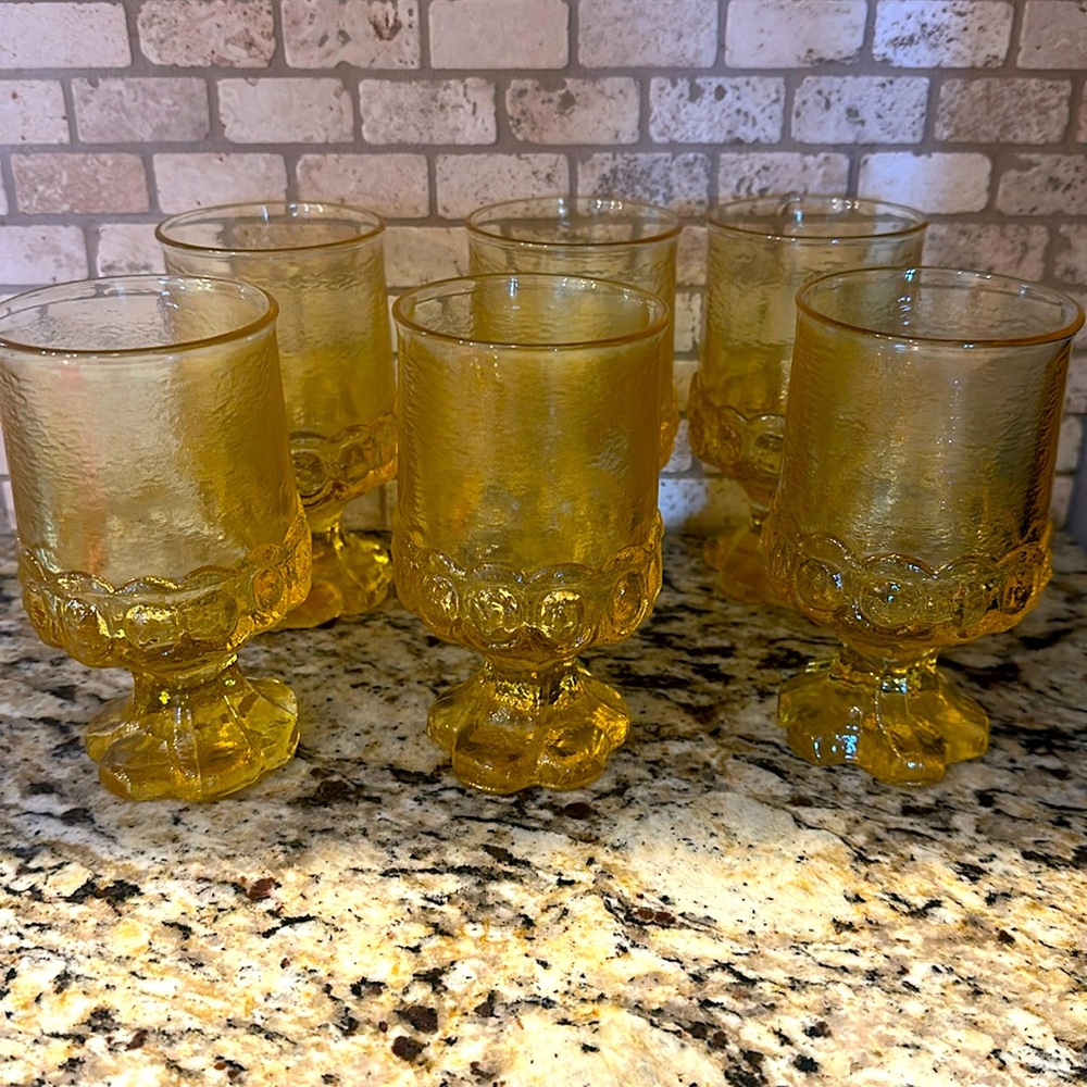 Tiffin Francis Madeira set of six corn silk yellow footed tumbler. 5.5 inches